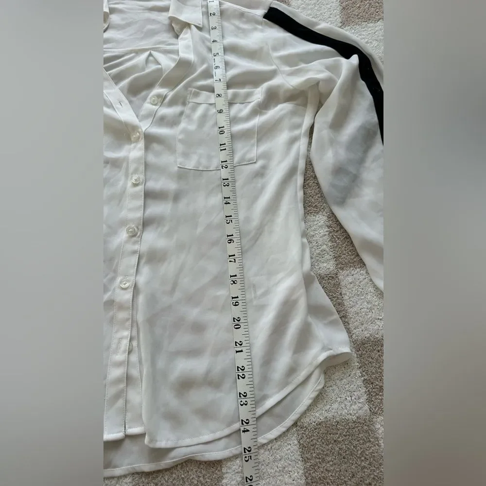 Express Portofino White Button Down Blouse Black Accents Long Sleeve